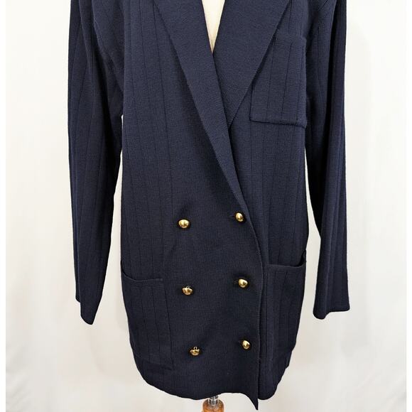 Vintage 90s Knit Jacket Blue Double Breast Oversize Misses Size M New - Picture 3 of 6